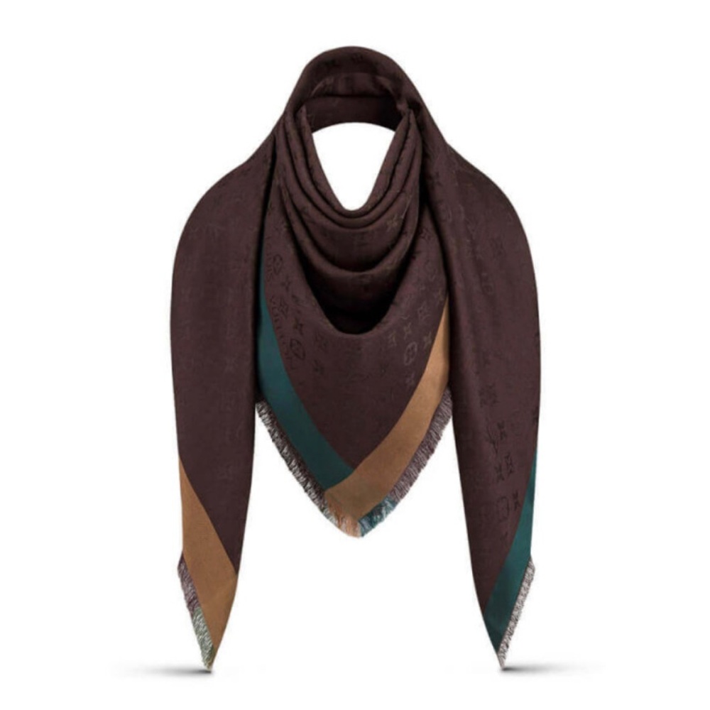 Louis Vuitton Silk + Wool Chale Monogrammed On The Edge Mar Shawl Scarf